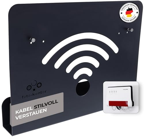 foto-kontor Soporte de pared compatible con AVM FRITZBox módem router con gestión de cables 7590 7590 AX 6660 Cable 7530 5530 8850 6850 6660 6890 7490 negro