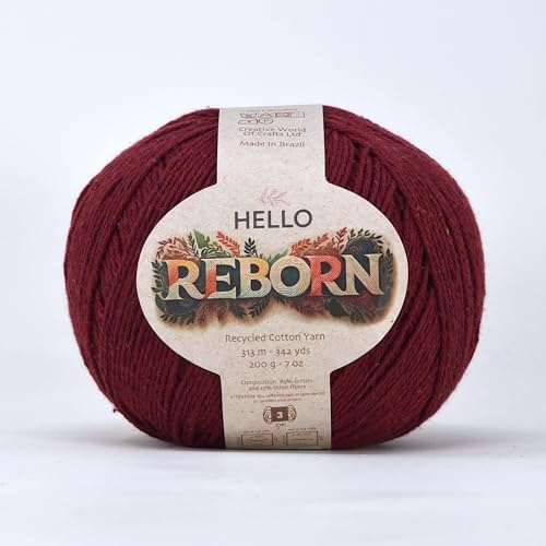 Reborn Pelote de fil à crochet/à tricoter DK en coton recyclé Bordeaux 200 g