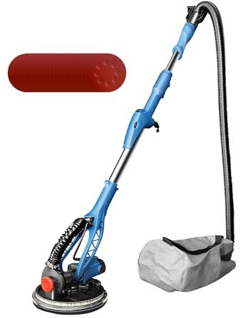 Ponceuse for cloisons sèches avec aspiration des poussières, ponceuse électrique, vitesse de 600 à 1800 tr/min, éclairage LED, poignée extensible, 100 disques de ponçage, 820 W,