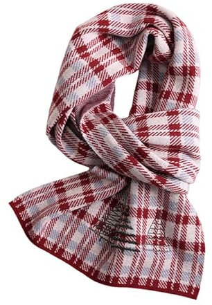 Keninll Wollschal für Damen, rot, kariert, bestickt, Weihnachtsbaum, Winter, modisch, weich, warm, bequem, rot, Standard Adult