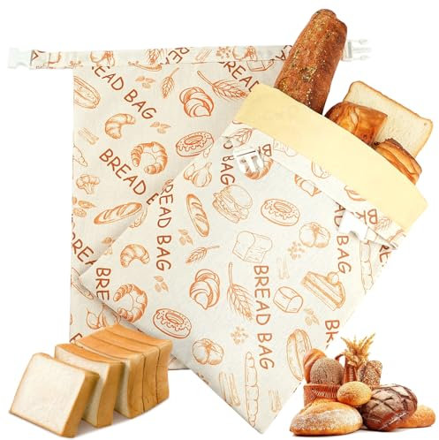 Reusable Beeswax Bread Bags(2 Pack), Beeswax Bags for Sourdough/Homemade Bread, Natural Cotton Bees Wax Bag, Fresh and Refrigerable, New Upgrade Food Storage Bag, Large Capacity and Portable