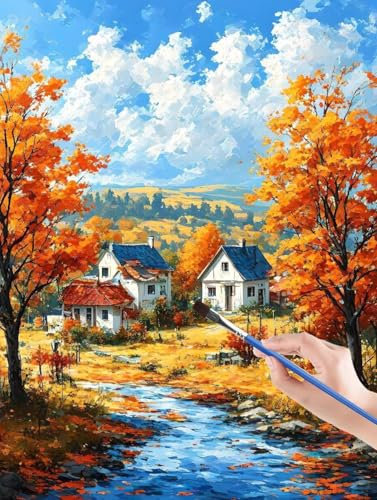 Autumn Malen Nach Zahlen ab 7 8 9 10 Jahre Mädchen, Architektur Paint by Numbers Adults, Bastelset Erwachsene Frauen für Anfänger, Malen nach Zahlen Erwachsene Jugendliche, Geschenk 40 x 50 cm 0B-9
