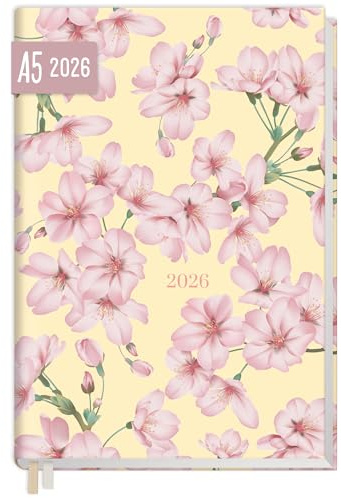 Häfft® Chäff-Timer Classic Kalender 2026 A5 Cherry Blossoms Buchkalender, Terminplaner, Terminkalender, Wochenplaner für 12 Monate: Jan. 26 bis Dez. 26