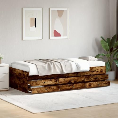 KTHLBRH Bettgestell Familienbett Doppelbett Schlafzimmer möbel Tagesbett mit Schubladen ohne Matratze Räuchereiche 90x200 cm