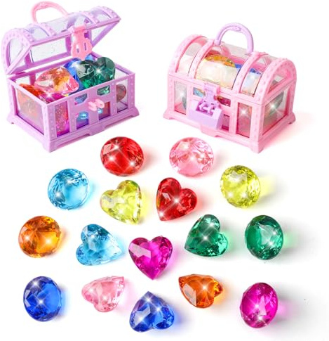 18PCS Diving Gems Pool Toys, Treasure Pirate and Big Colorful Acrylic Diamond Jewels, Diving Underwater Swimming Gift Toys for Kids.