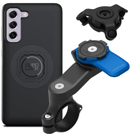 Quad Lock motorcykel styre monteringssats med vibrationsdämpare och MAG telefonfodral för Galaxy S21 FE
