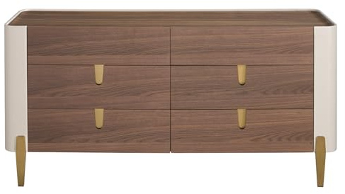 Angel CERDÁ Commode Noyer, Beige, Acier Poli doré et Plateau en Noyer 7185