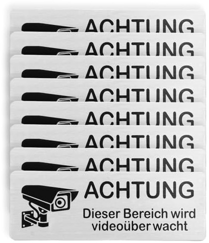 8 Stück Videoüberwachung Schilder, Achtung Videoüberwachung Schild Privatgrundstück, Aluminium Hinweisschild Kamera Überwachung Schild, 85×30mm