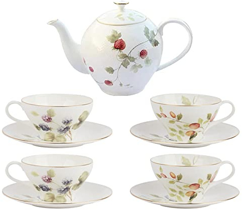 Ensembles Cadeaux de thé et de café en céramique et Porcelaine de Style Cour de 9 pièces Service à thé en Porcelaine Service à café en Porcelaine Vintage Théière Tasses et soucoupes Service pour 4,