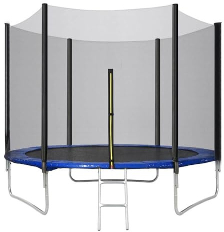 Trampolín de Jardín con Red de Seguridad 240 cm,Azul y Negro, Marco de Acero (U Azul Oscuro 2.4CM & Escalera)