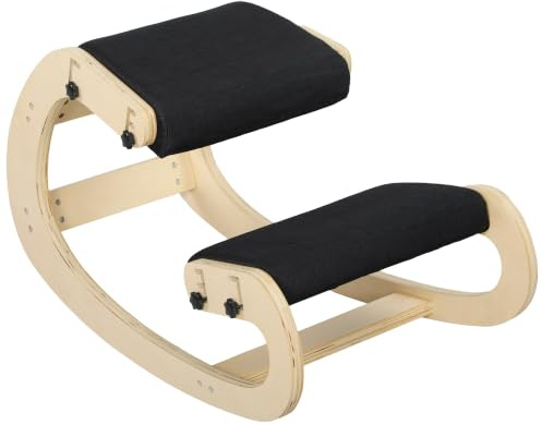 HOMCOM Ergonomischer Kniestuhl, verstellbar, wippend, fürs Büro, schwarz | Holz-Kniehocker, Schreibtischstuhl, verbessert Haltung, Rückenschmerzen