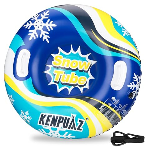 KENPUAZ Inflatable Snow Tube with Durable Fabric Cover – Premium Snow Sled for Kids & Adults, Winter Outdoor Fun (36 inch-Blue)