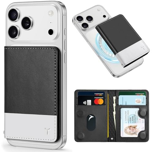 TUCCH für Magsafe Wallet, 6 Kartenfächer, RFID Blocker, Schwarz-Weiß