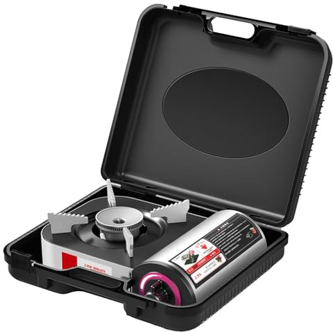2100W Réchaud à Gaz Portable | Cuisinière Camping Compacte | Brûleur Coupe-Vent avec Étui Transport | Réchaud de Table Léger pour Outdoor Randonnée Barbecue Fondue Voyage Prévention Catastrophes