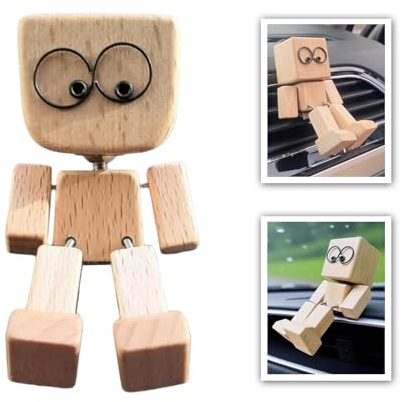 Guhupoy Shaking Wooden Man Figurine with Glasses, Handmade Wooden Man with Wobbly Legs Desk Buddy for Car or Office Desktop Decor Fun Doll Companions Suitable for Men and Women