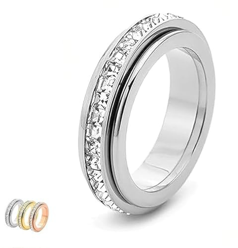 Generico 2026 Nuovo anello rotante scintillante - Anello rotante antistress - Simboleggia promesse e fortuna, anellos rotantes in acciaio al titanio (Silver,10)