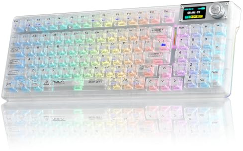 AULA F98Pro V3 Wireless Mechanical Keyboard with Display&Knob,BT5.0/2.4G/USB-C Wired,Gasket Structure,RGB,Transparent Keycaps,10000mAh,Creamy Sound,Hot Swap,Custom Keyboard for Gaming/Office (White)