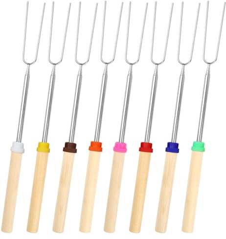 Grillspieße Edelstahl 8 Stück, Teleskop Marshmallow Spieße Lagerfeuerspieße | 31-81 cm, Isolierten Griffen, Grillbesteck für Camping, Grill, BBQ, Gartenparty