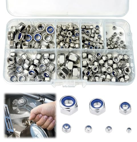 200PCS Écrous Autobloquants M2-M8, Écrous Inox 304 pour Bricolage | Assortiment complet avec plusieurs dimensions, idéal pour assemblage, réparation, maintenance et projets mécaniques DIY
