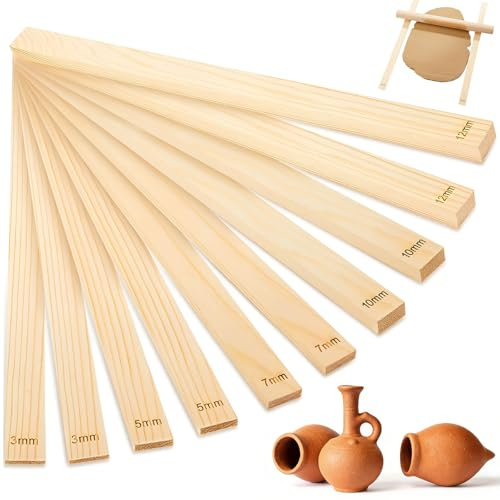 Jicyor 10 PCS spessori per mattarello, Rolling Pin Guides (3/5/7/10/12 mm, 2 Pezzi ciascuno) Strisce in Legno 34cm x 2cm per Ceramica Argilla Polimerica e Bricolage DIY