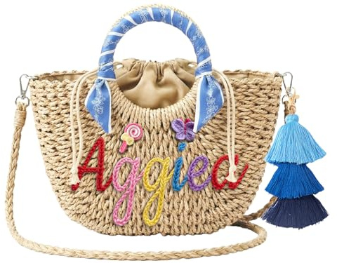 CGFN Personalisierte Strohtasche für Damen – Strandtasche & Shopper mit Namen für Hochzeit & Urlaub – Handgemachte Korbtasche mit Schultergurt und Kordelzug