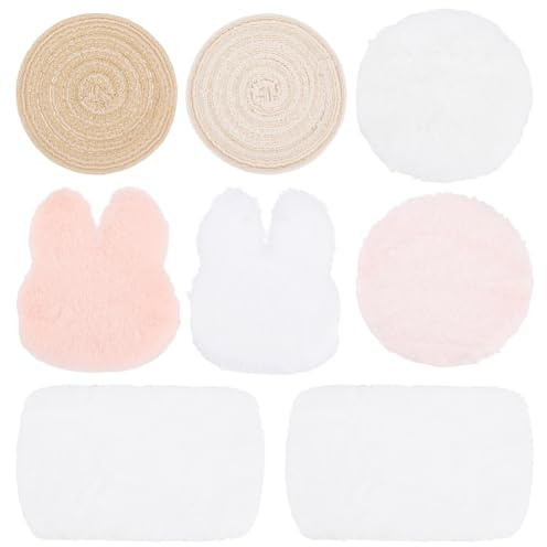 FREEBLOSS 8 Pièces Mini Tapis Laineux Blanc Maison Poupée 1:12 Tapis Doux pour Meubles Maison Poupée Accessoires Sol Miniature 4 Styles Multicolores