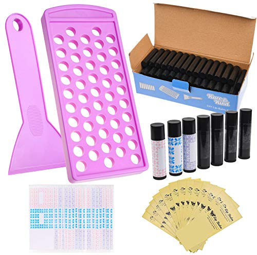 Kare & Kind Lip Ba lm Füllschalen-Set – 1 x Füllschale, 1 x Spatel, 50 x Lippenbalsam-Tuben (schwarz), 50 x beschreibbare Aufkleber (3 Farben), 50 bedruckte Aufkleber (transparent) – DIY hausgemachter