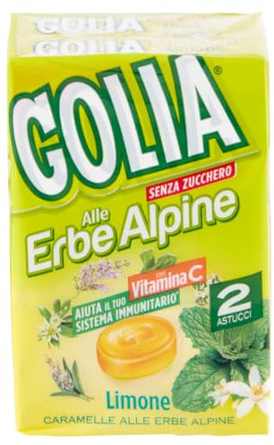 Golia Erbe Limone, Caramelle Dure Gusto Limone, con Vitamina C, Senza Zucchero, Confenzione da 2 da 49g