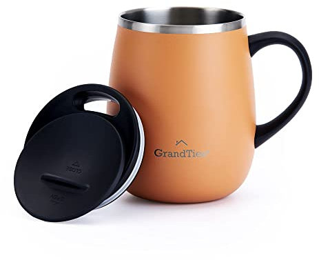 Grandties Thermo Kaffeebecher mit Griff - Schiebedeckel - 460 ml Coffee To Go Becher Kaffeebecher To Go | Doppelwand-Edelstahl Hält Getränke Warm & Kalt - Karotte