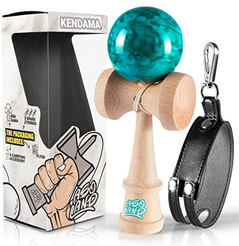 Kendama – Japanisches Holzspielzeug – Traditionelles Geschicklichkeitsspiel für Kinder & Erwachsene – Trainiert Reflexe & Geschick – Komplettset für Anfänger & Fortgeschrittene (Blau marmoriert)