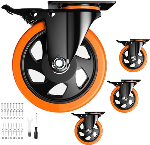 YUPEZOP 12,7 cm Lenkrollen, 4 Stück, Metall, Nylon, INDUSTRIAL_CASTERS, Drehgelenk, Plattenhalterung