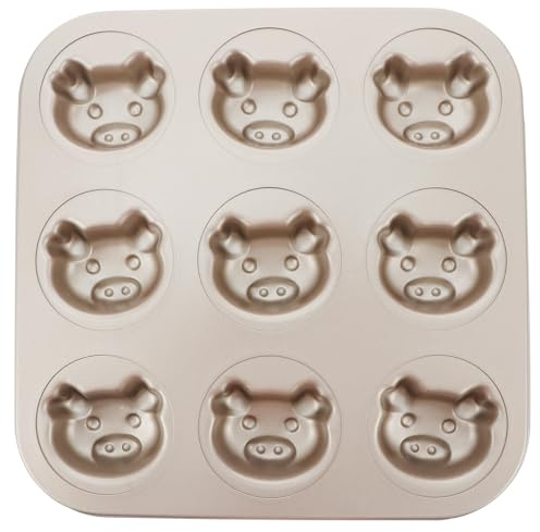 Luxshiny Metal Tray Muffin Pan Non-stick 9 Cup Cupcake Baking Pan Pig Shaped Mini Pie Pans Carbon Steel Cookies Molds Muffin Tray Baking Diy Mould For Baking Cheesecake Dessert Brown Round Cake Pans