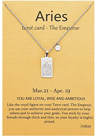 TGOLM Aries Necklace Emperor Tarot Card Pendant Stainless Steel Jewelry Birthday Gift Silver Tone