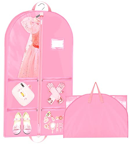 40 Borsa porta Abiti per Bambini con Soffietto, Custodie Copri Abiti per Ballerino con Manici,4 Tasche Borsa Pieghevole per Costume, Copriabiti Antipolvere Copertura Vestiti per Competizioni Viaggio