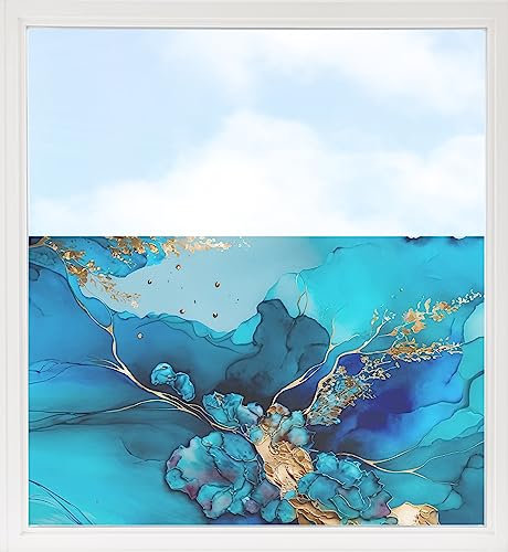 GRAZDesign Fensterfolie Blickdicht Sichtschutz, Sichtschutzfolie Fenster, Glastüren, Duschkabine, Milchglasfolie Bedruckt mit Motiv Marmor türkis, grau, Gold 80x57cm