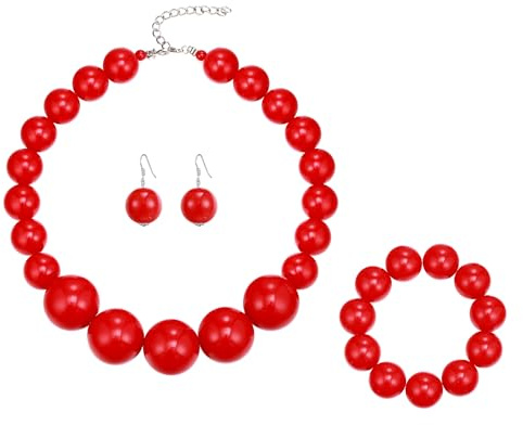 Clearine Weiß Perlen Chunky Halskette Modeschmuck für Damen Strang Aussage Halsketten Armband Ohrringe Set für Halloween Cosplay Party Prom