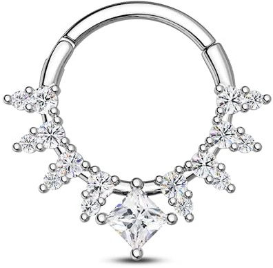 CM Crareesi Mania Bijoux de Piercing pour la Cloison Nasale CZ Transparente Anneau de Septum Clicker de Septum Boucle 316L en Acier Inoxydable Piercing Daith Bijoux 16G Hélice Cartilage Boucles