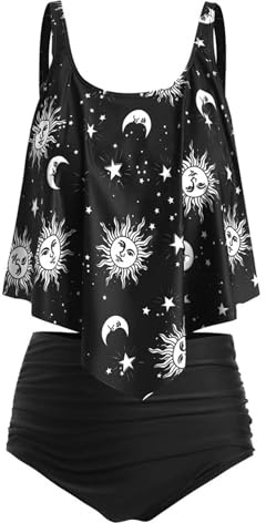 JMSUN Costume da Bagno Tankini da Donna a Vita Alta con Balze Luna
