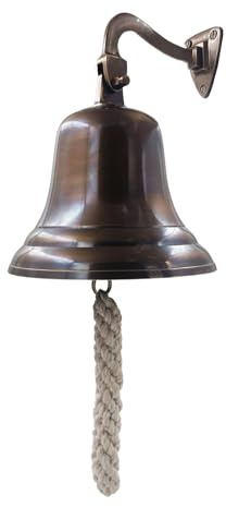 Solid Brass Wall Mounted Ship Hanging Antique Brass Bell for Reception, School, Outdoor, Indoor, Dinner & Chruch - 6 Inch by The Metal Magician