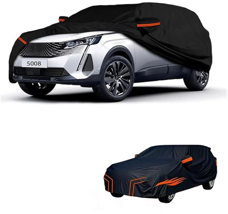 Bache Voiture Exterieur imperméable Compatible avec Peugeot 5008 2009-2026,résistante à la Neige, à la Pluie et au Vent,Toutes Les Saisons bache Voiture (Black Orange)