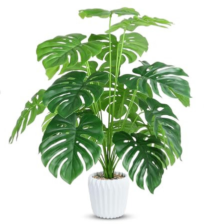 Yuanlne 28 Fake Plants Large Tropical Palm Tree Artificial Monstera Faux Plant Tree in Pot for Indoor Outdoor Home Office Garden Decoration (73cm)