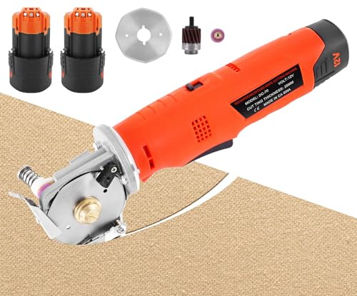 MXBAOHENG Cordless Electric Scissors 12V Electric Fabric Round Cutter Maximum Cutting Thickness 25mm for Cutting Fabric Carpet Leather Rubber Paperboard (2 Batteries)