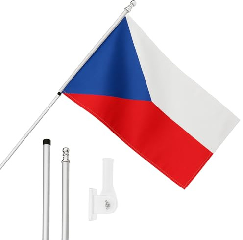 I LOVE FANCY DRESS Drapeau de la République tchèque, mât et support mural – Drapeau tchèque de 1,5 x 0,9 m avec œillets, mât extensible et support – Décoration intérieure et extérieure