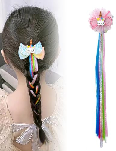 JYNVO Einhorn Haarspangen mit Perücke, Clip-In Haarschmuck für Mädchen und Kinder,Mädchen Haarschmuck Quietschend, für Festival Party Karneval Geburtstag