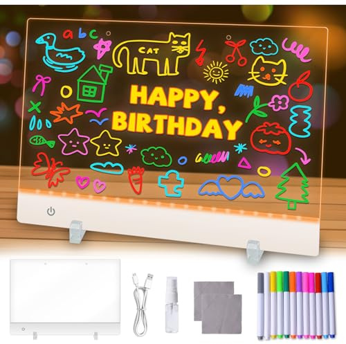 TobeBright LED Note Board with 12 Colors Pen, 35x25cm Rechargeable Light Up Acrylic LED Drawing Board with Stand, Drawing Writing Message Magic Board for Office, Home, Cafe Gift