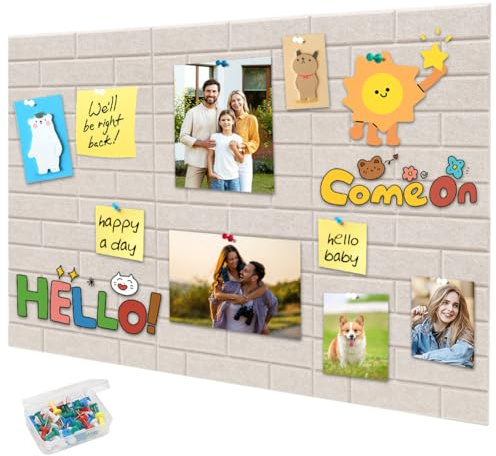 Große Filz Pinnwand Selbstklebend, 90x60cm Filzboard, 1cm Dick Filz-Wandfliesen mit 35 Pushpins, Memotafeln Memo Boards Bulletin Board Wanddekoration für Büro Küche Schule (Helles Kamel)