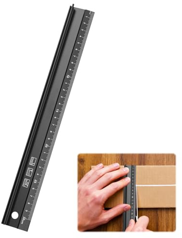 30CM Metal Cutting Ruler with Raised Grip,Aluminium Cutting Ruler,Metal Safety Ruler for Crafts & DIY,Non-Slip Protective Edge(Black)