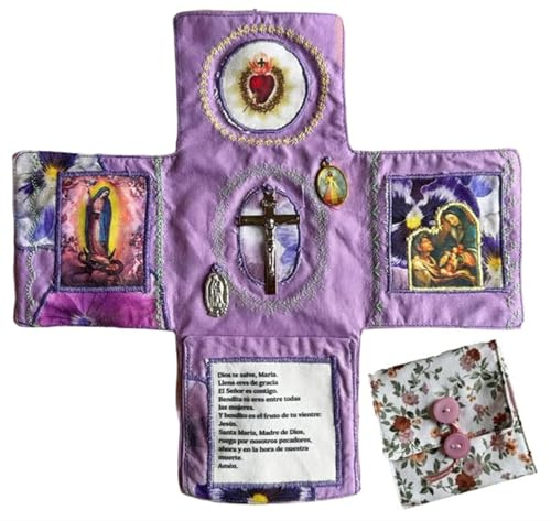 Handcrafted Pocket Devotional - Faith Edition, Handgefertigtes besticktes Taschengebetsbuch, 25,4 cm, katholisches Reise-Gebetsset mit Kreuz, tägliche Andachtsbücher, katholisches Reise-Set mit Kreuz
