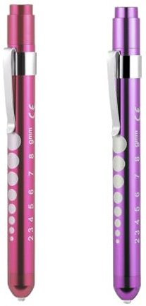 2 st LED medicinska pennlampor, diagnostisk penlight med pupillmätare, återanvändbar mini-pennfackla ficklampa för läkare sjuksköterska EMT nödhjälp första hjälpen (lila + rosa)