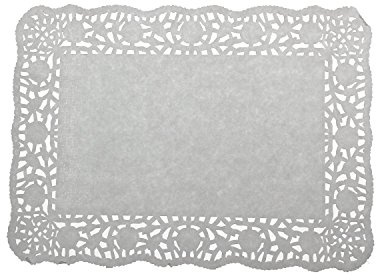 LJY 100 Pcs Square Paper Doilies White (8x12 in) - Lace Doyleys for Arts and Crafts, DIY Wedding Decor, Scrapbooking, Table Settings and Party Placemats